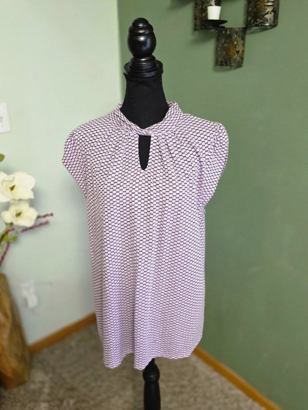 Elle Women Pink Black Sleeveless Top Blouse Size XL